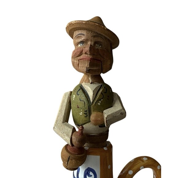 Vintage ANRI Hand Carved Man with Wine Bottle Mechanical Wooden Bottle Stopper - Picture 11 of 14